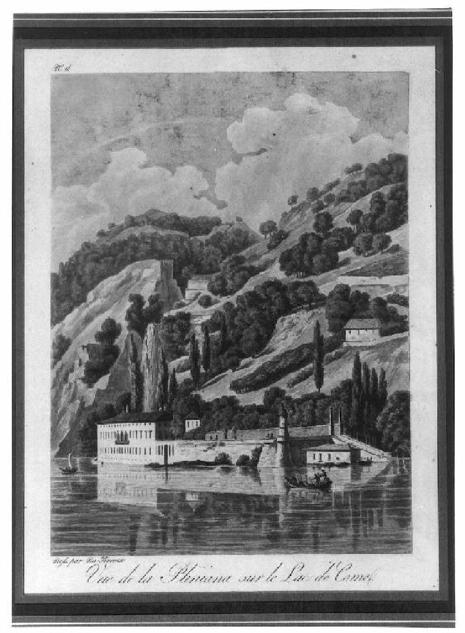 veduta del lago di Como, la villa La Pliniana (stampa) di Du Perreux, Alexandre (sec. XIX)