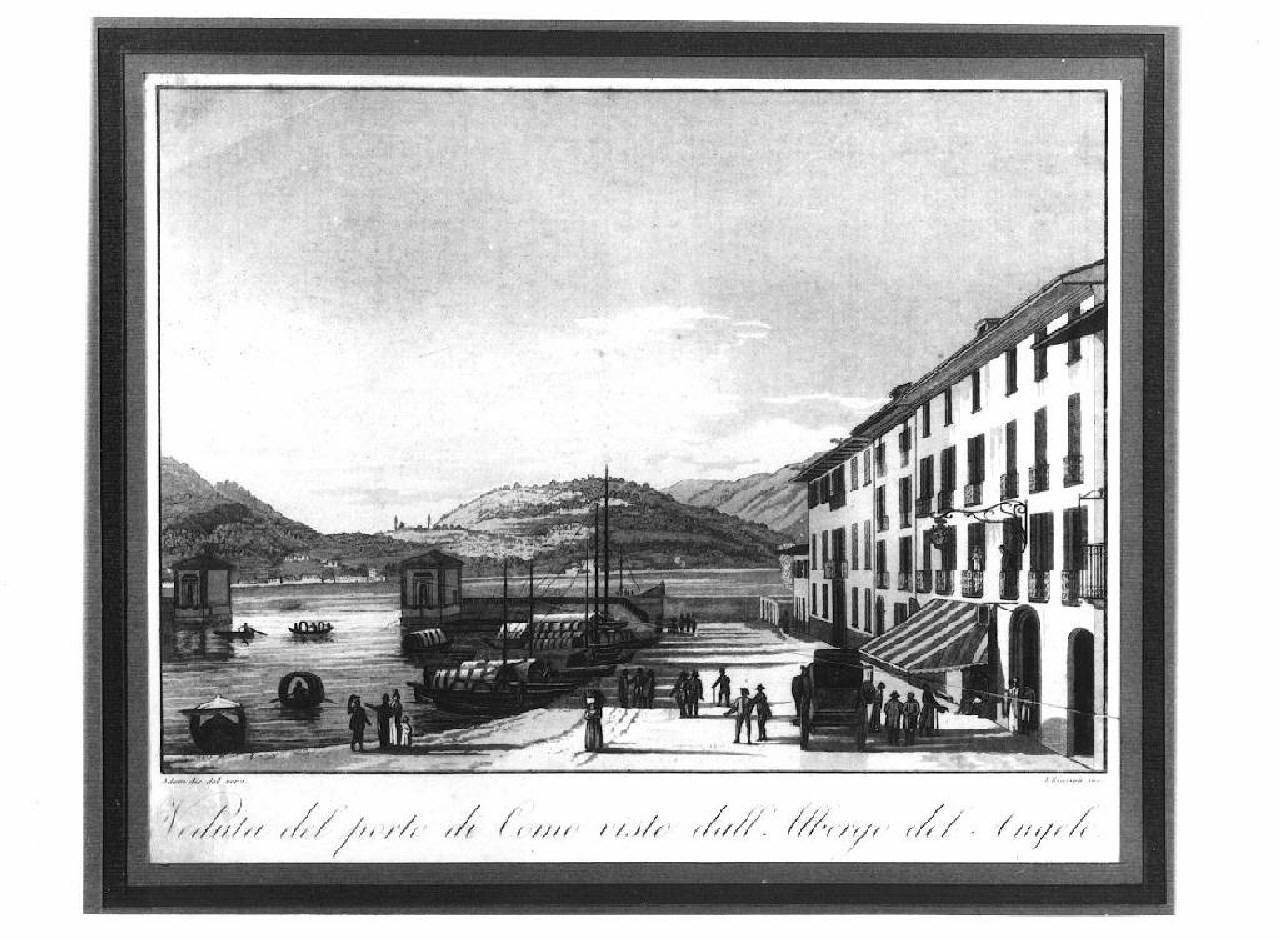 veduta del lago di Como,il porto. (stampa) di Biascioli A. (sec. XIX)
