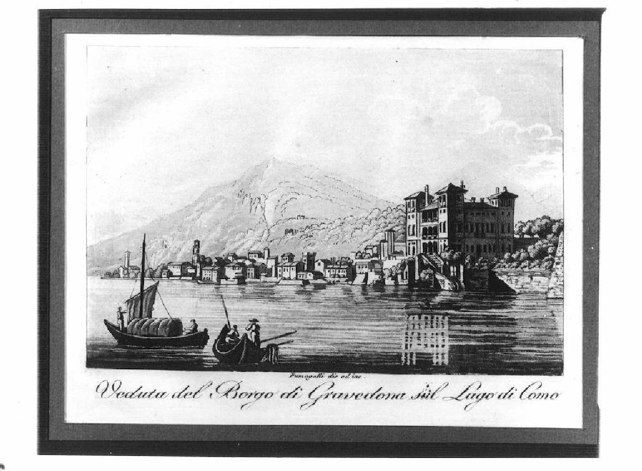 veduta del lago di Como, Gravedona. (stampa) di Fumagalli Paolo (sec. XIX)