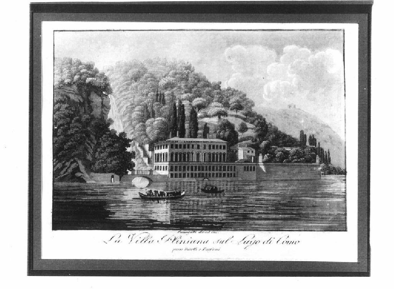 veduta del Lago di Como, villa La Pliniana (stampa) di Fumagalli Paolo (sec. XIX)