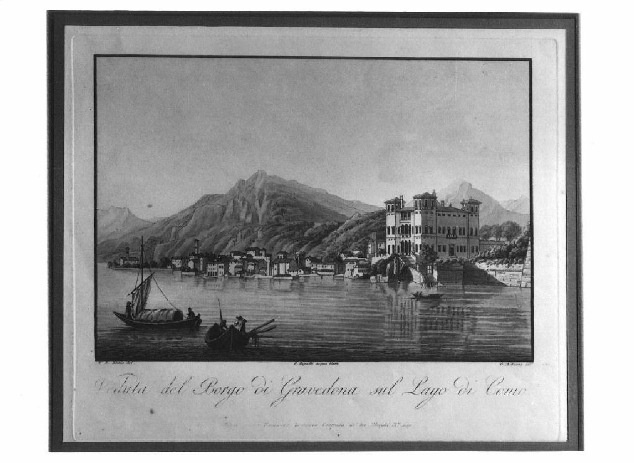 veduta del lago di Como, Gravedona. (stampa) di Sasso, Giovanni Antonio (Primo quarto sec. XIX)