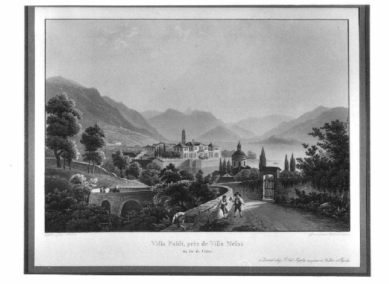 veduta del lago di Como, Villa Poldi. (stampa) di Hurlimann J. (sec. XIX)