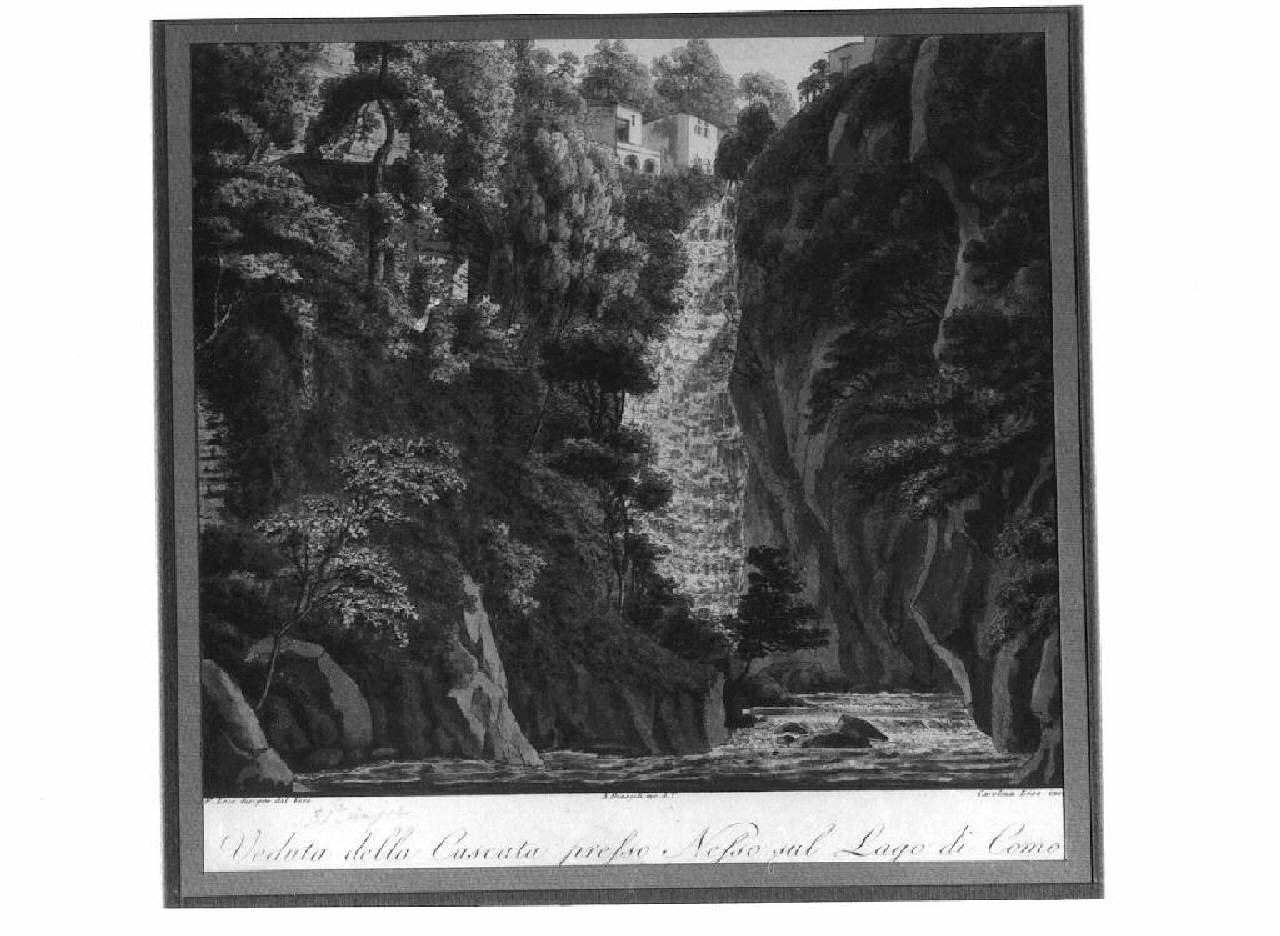 veduta del lago di Como, cascata presso Nesso. (stampa) di Lose von Schlieben Carolina (sec. XIX)