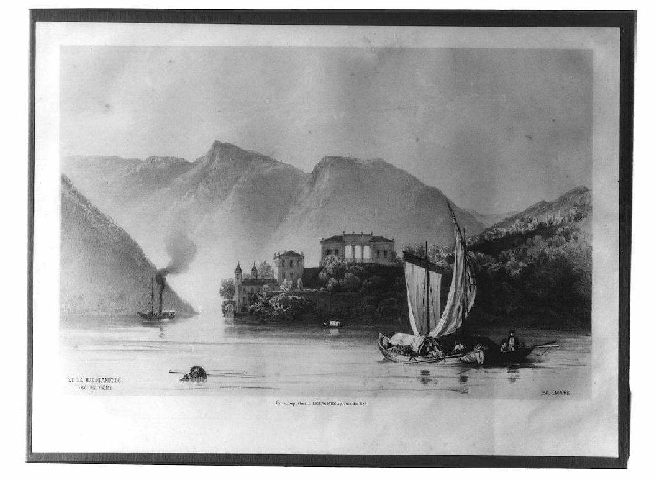 veduta del lago di Como, villa del Balbianello. (stampa) di Billmark, Karl Johan (sec. XIX)