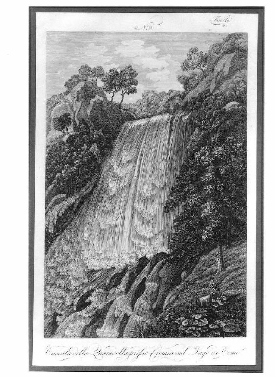 veduta del lago di Como, Cascate della Quaradella presso Cremia. (stampa) (sec. XIX)