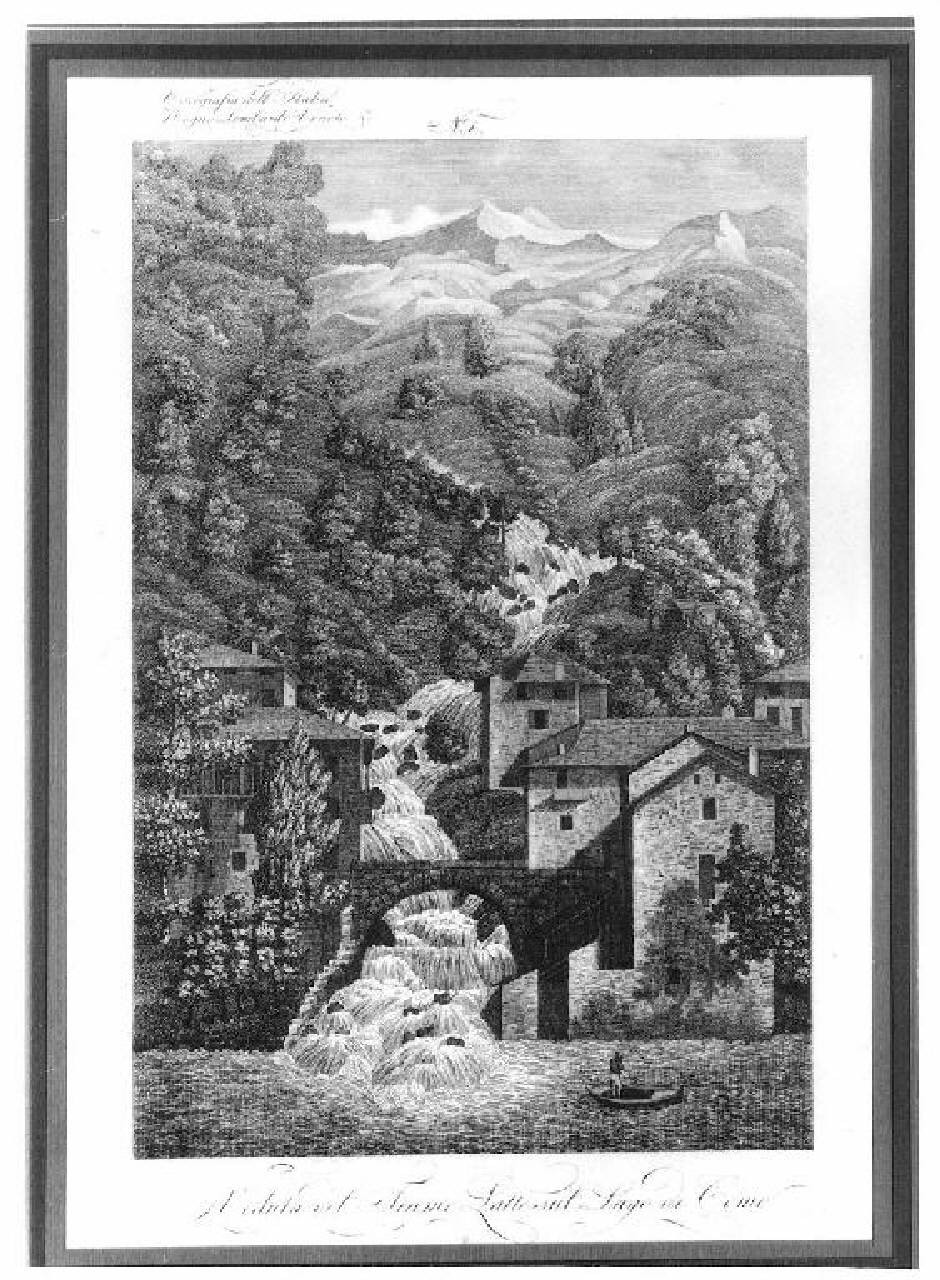 veduta del lago di Como, il fiume Latte. (stampa) (sec. XIX)