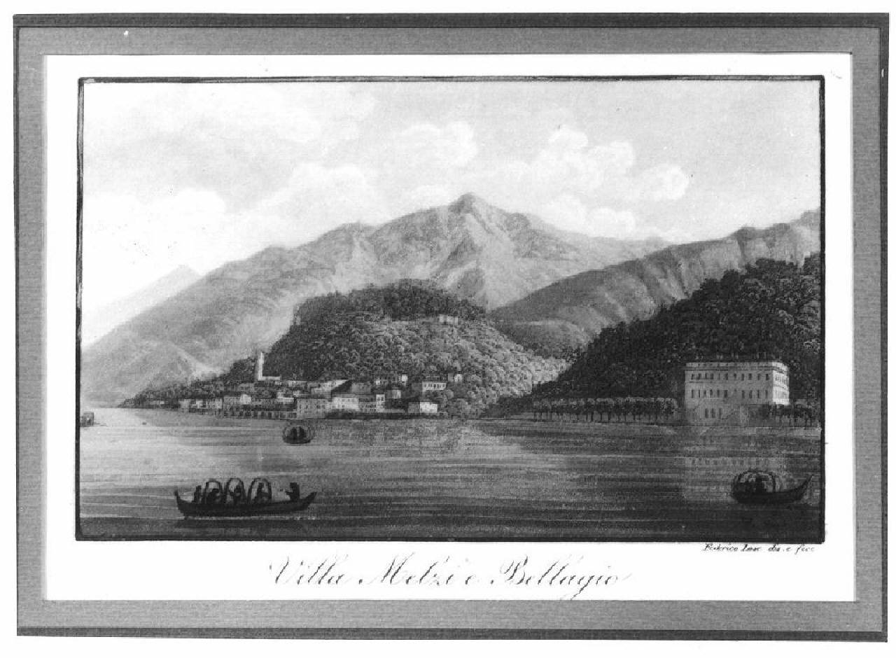veduta del Lago di Como, villa Melzi e Bellagio. (stampa) di Lose, Federico (Prima metà sec. XIX)