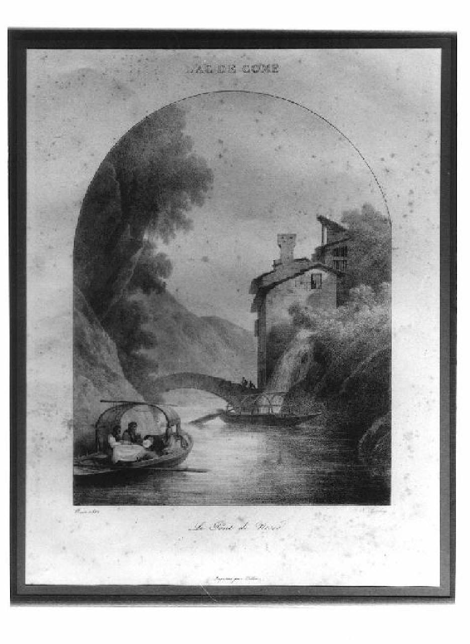 veduta delLago di Como, il ponte di Nesso. (stampa) di Isabey J. (sec. XIX)