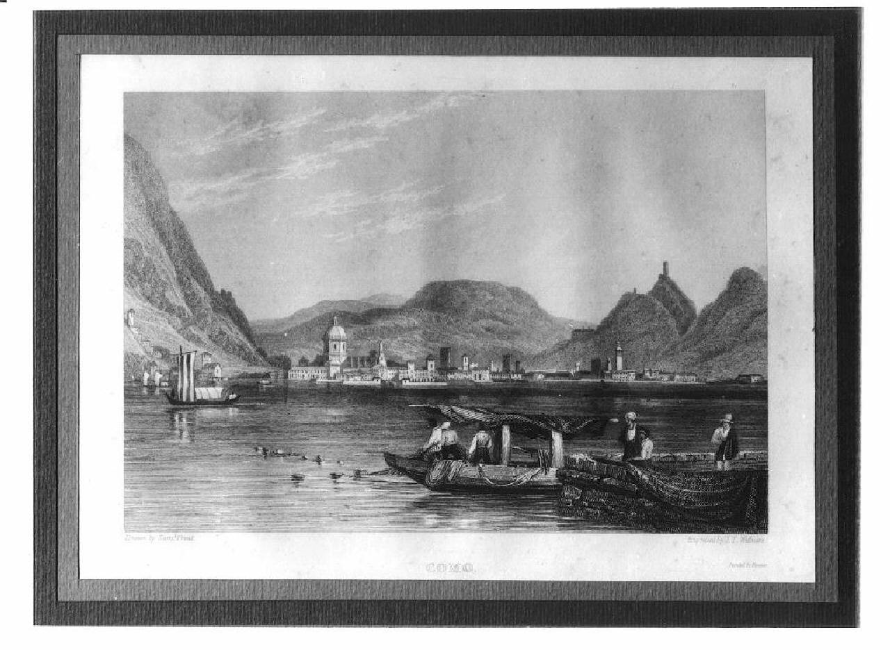 veduta del Lago di Como e della città (stampa) di Willmore J.T. (sec. XIX)