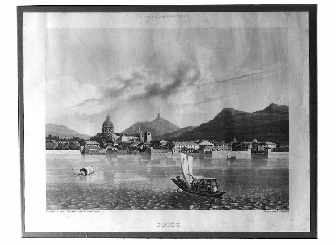 veduta del Lago di Como e della città (stampa) di Cherbuin Louis (Secondo quarto sec. XIX)