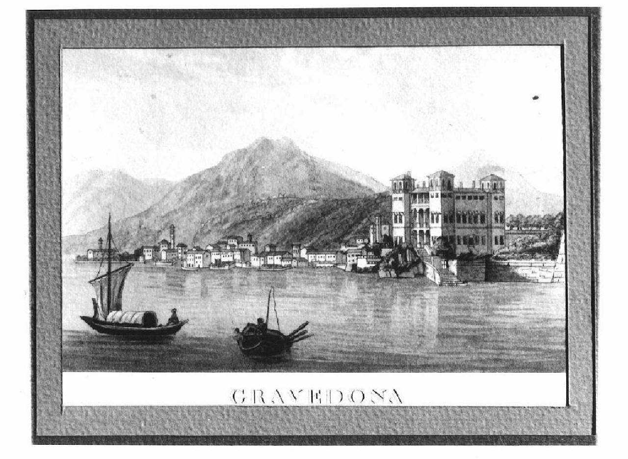 veduta del Lago di Como, Gravedona. (stampa) - Ambito lombardo (sec. XIX)