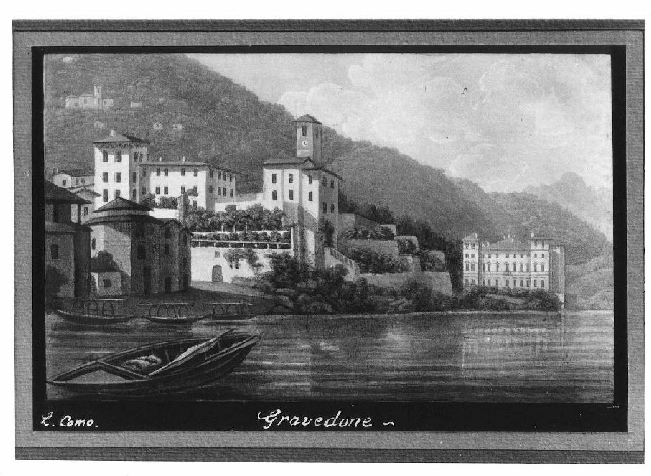 veduta del lago di Como, Gravedona. (dipinto) - Ambito italiano (Prima metà sec. XIX)