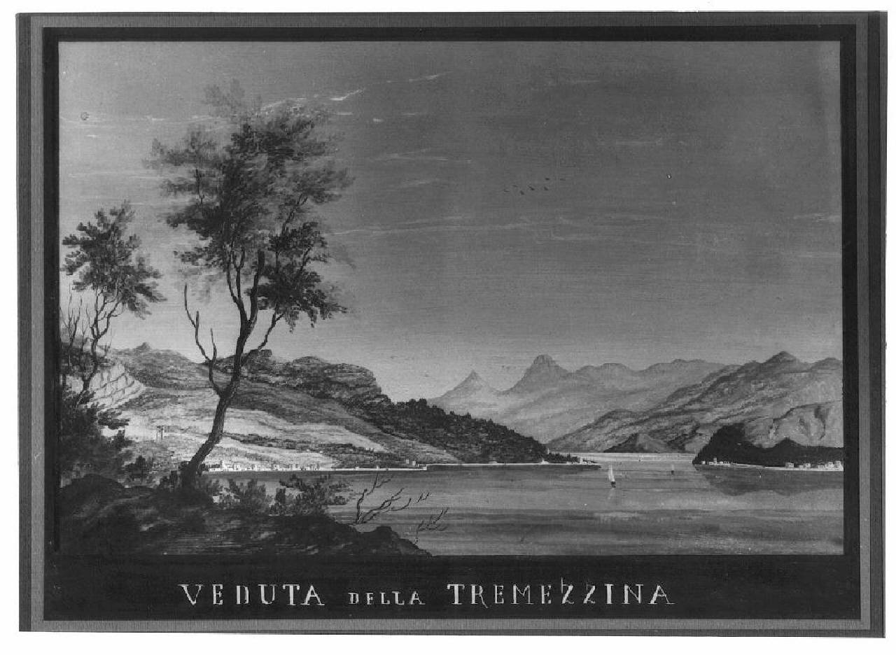 veduta del lago di Como, Tremezzina. (dipinto) - Ambito lombardo (sec. XIX)