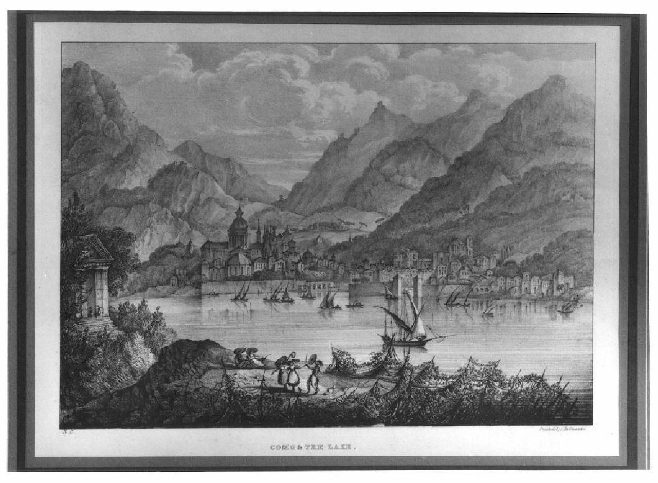 veduta del Lago di Como e della città (stampa) - Ambito inglese (Secondo quarto sec. XIX)