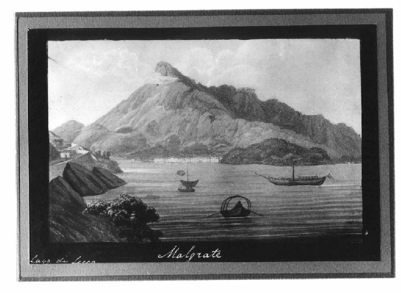 veduta del lago di Lecco, Malgrate. (acquerello) - Ambito italiano (Prima metà sec. XIX)