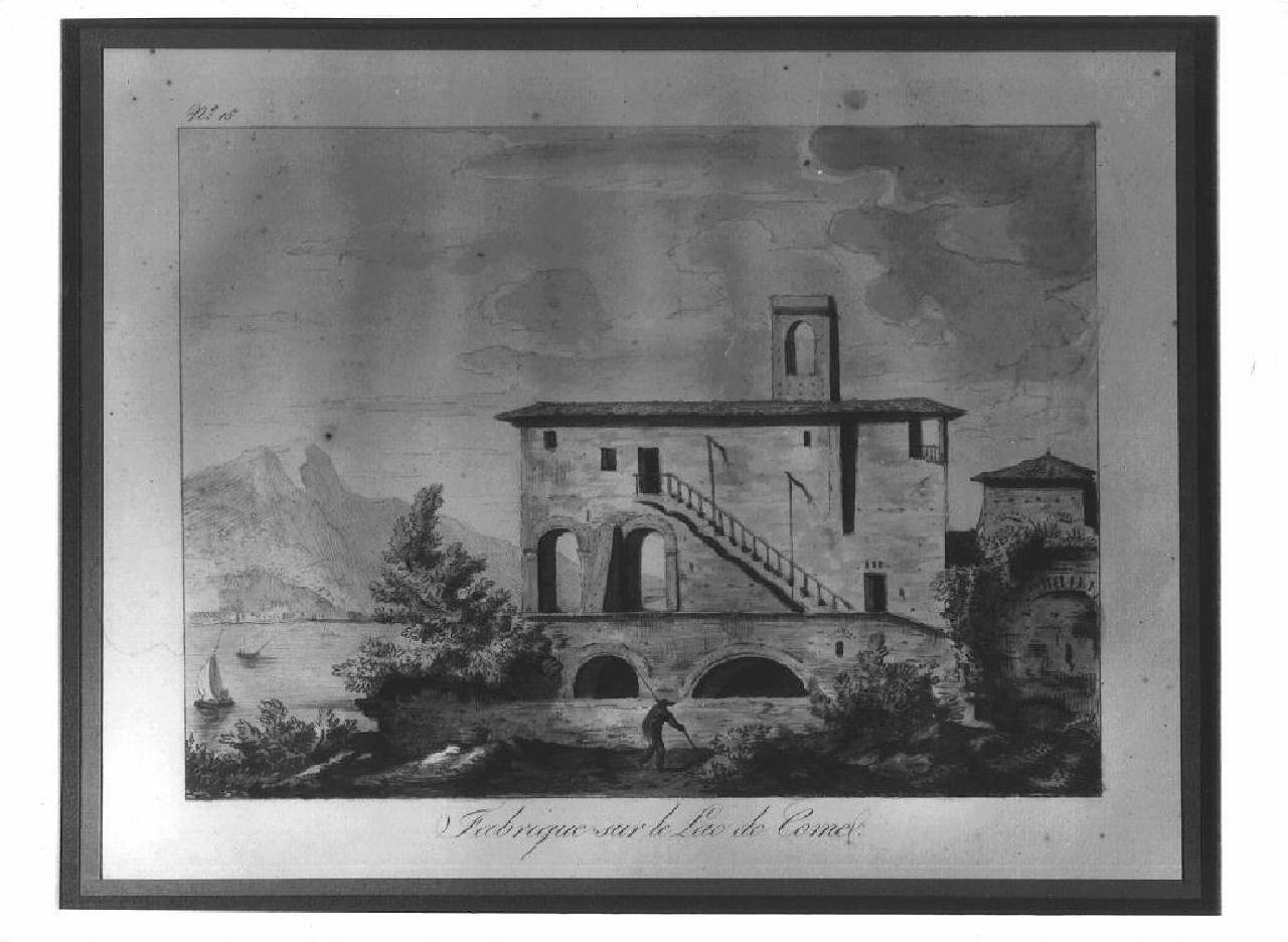 veduta del lago di Como con casa. (stampa) - Ambito francese (sec. XIX)