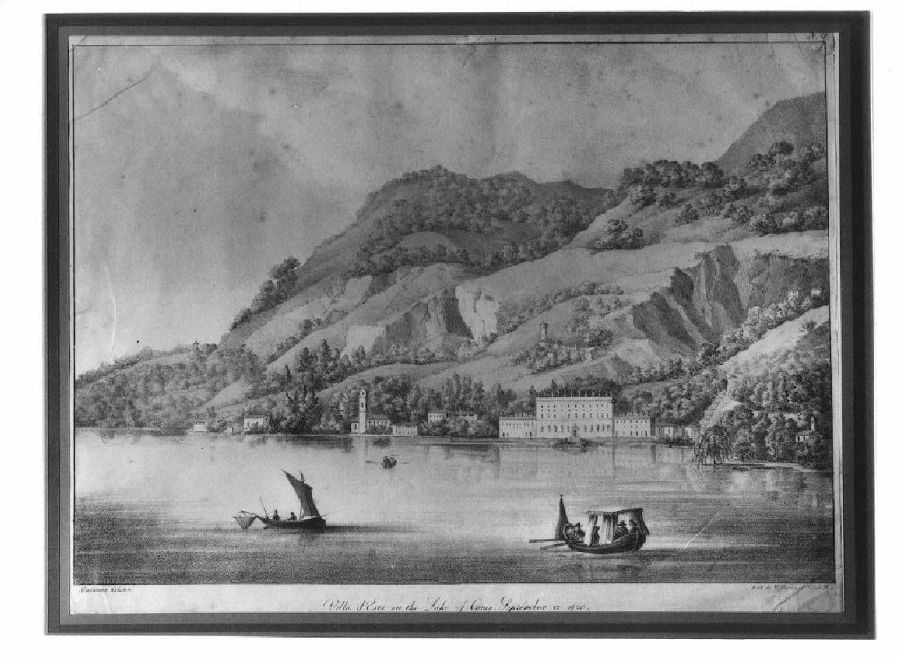 veduta del lago di Como, Villa D'Este (stampa) di Colston Marianne (sec. XIX)