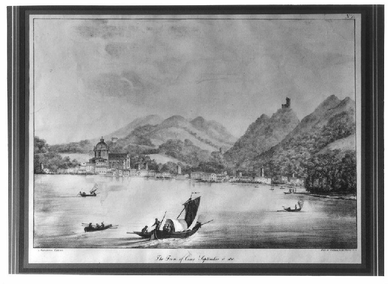 veduta del lago e della città di Como. (stampa) di Colston Marianne (sec. XIX)