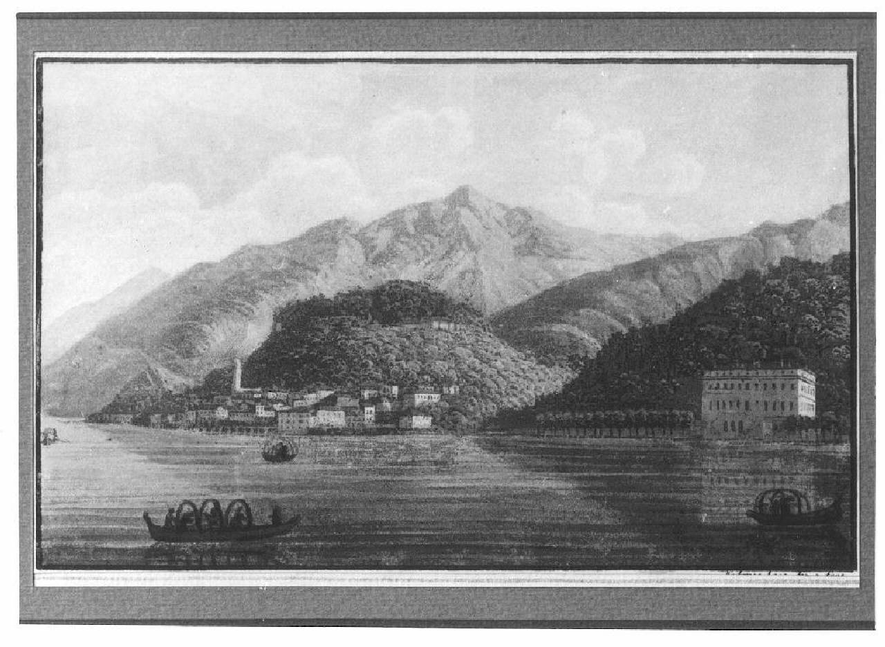veduta del lago di Como, Villa Melzi e Bellagio. (stampa) di Lose, Federico (Prima metà sec. XIX)