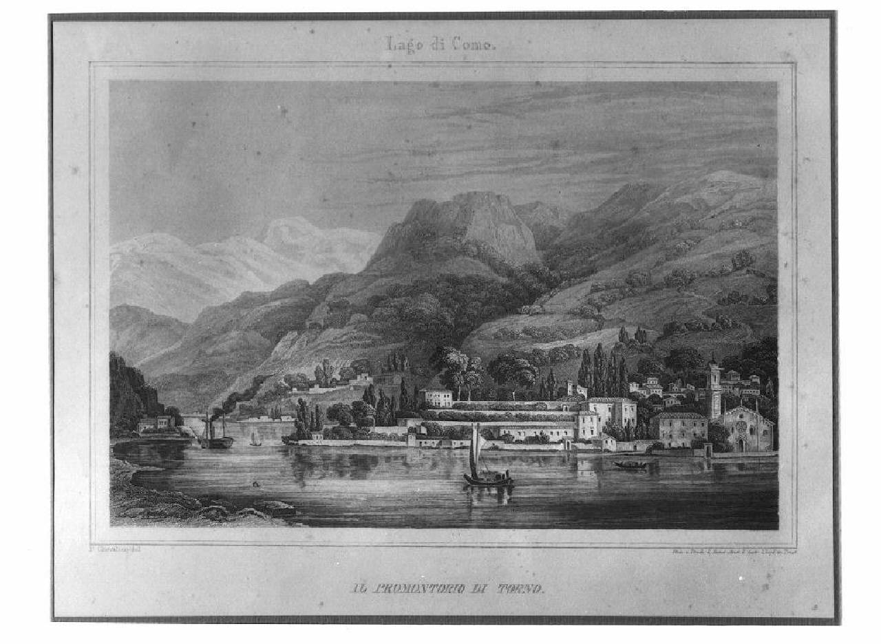 veduta del lago di Como, Torno. (stampa) di Chevalier P. (sec. XIX)