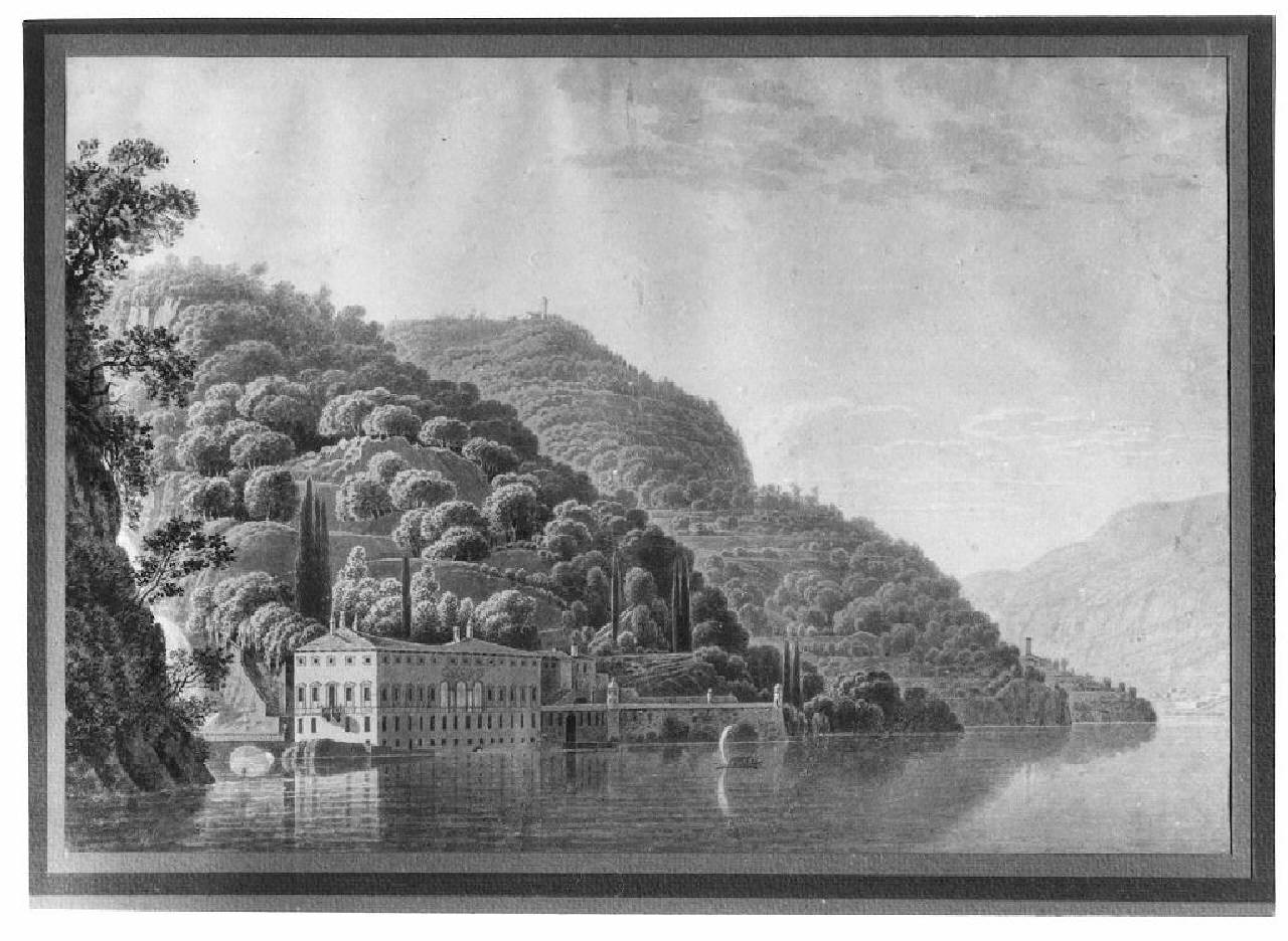 veduta del lago di Como, villa Pliniana. (stampa) - Ambito svizzero (Secondo quarto sec. XIX)