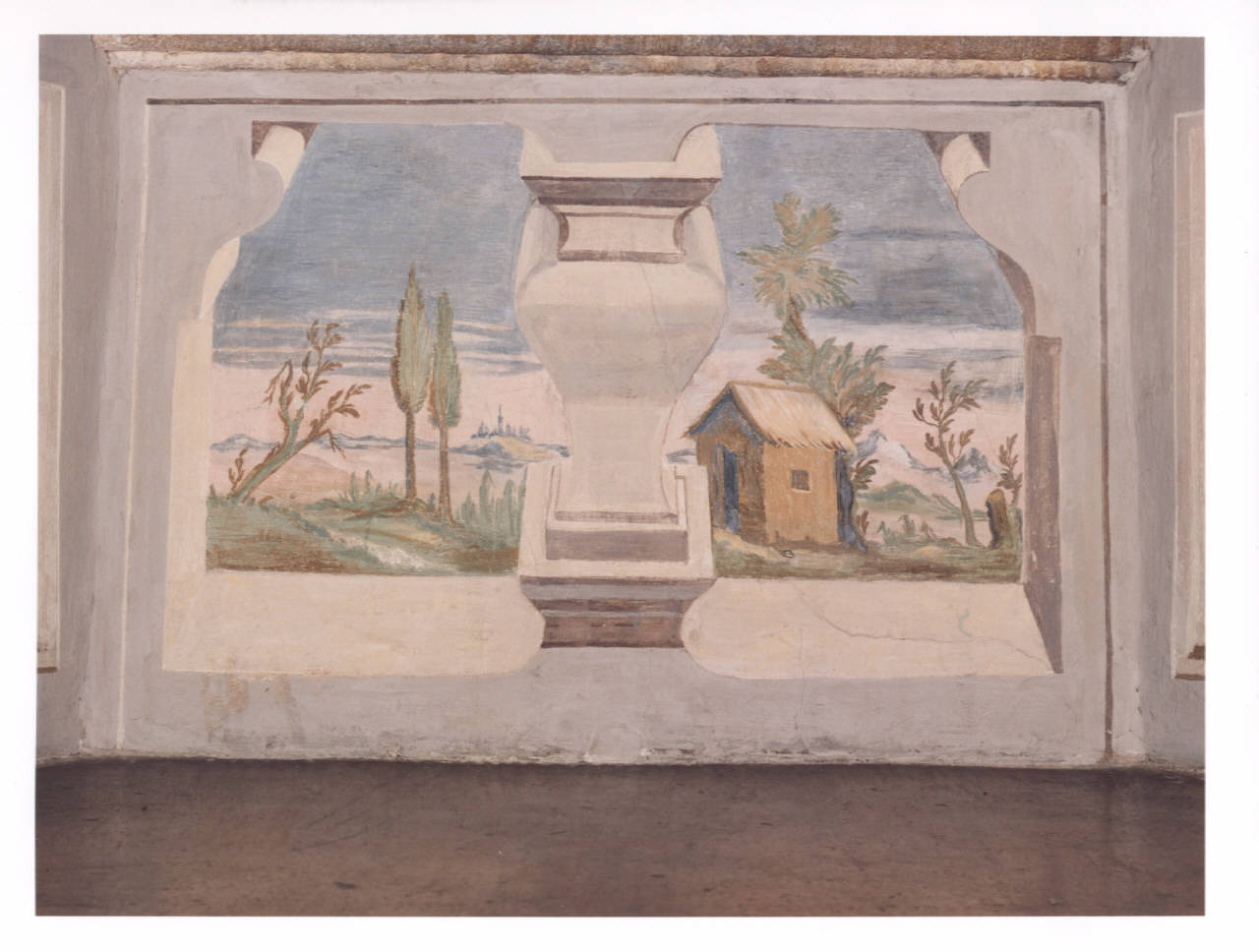 Finte architetture con paesaggio con alberi (dipinto murale) - ambito lombardo (prima metà sec. XVIII)