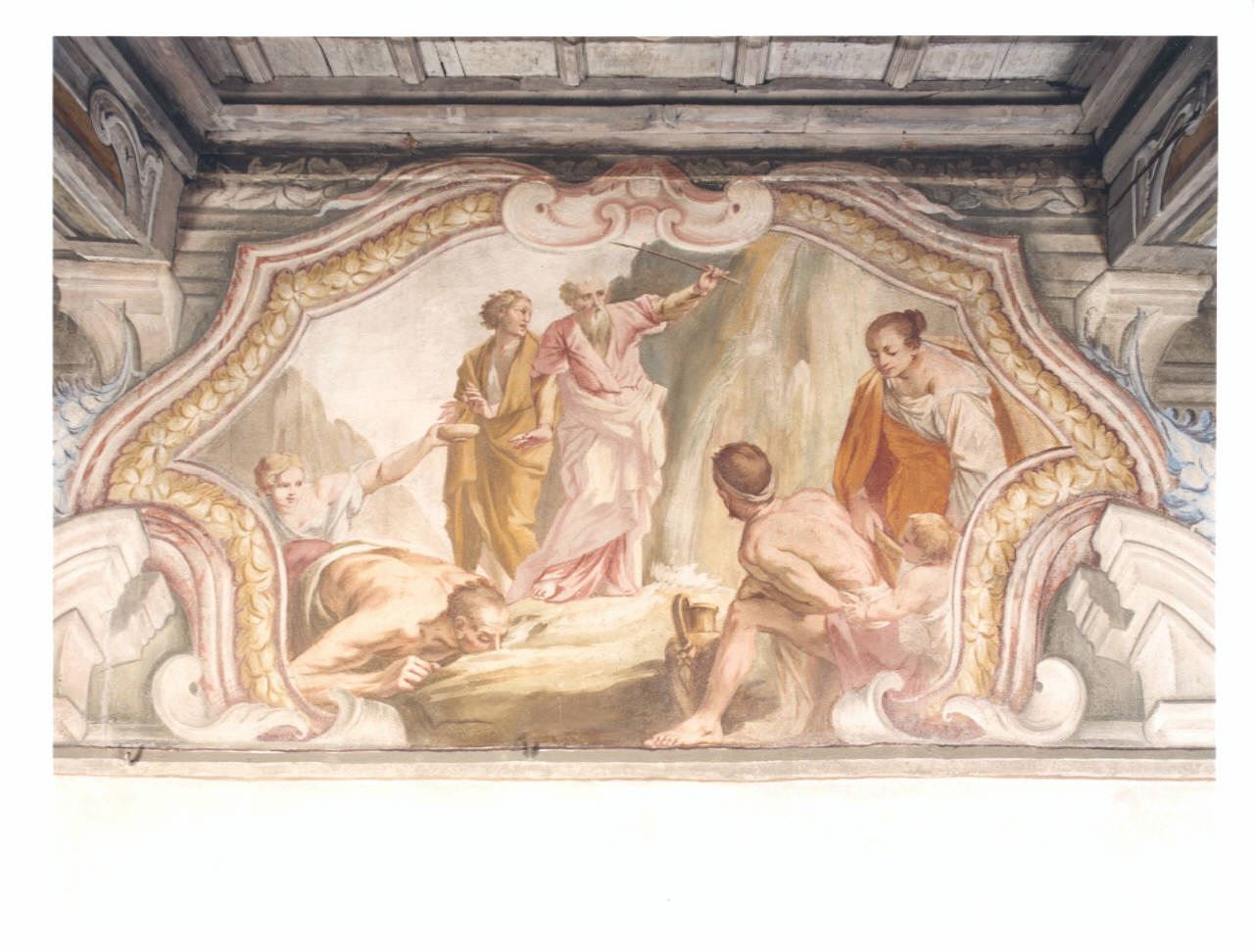 Mosè fa scaturire l'acqua dalla roccia (dipinto murale) di Ronchelli Giovan Battista (e aiuti) (seconda metà sec. XVIII)