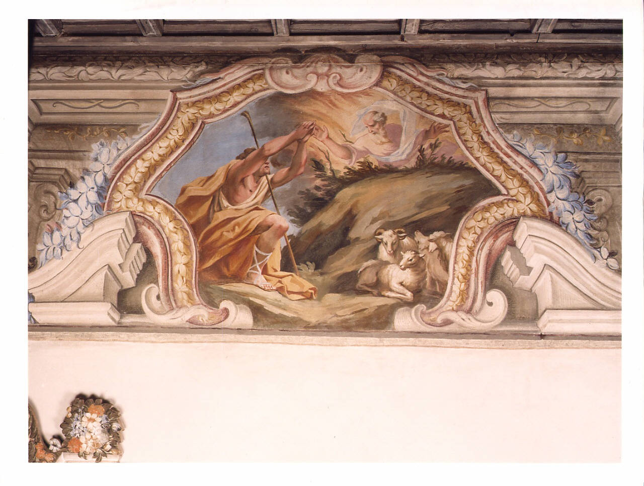 Mosè e il roveto ardente (dipinto murale) di Ronchelli Giovan Battista (e aiuti) (seconda metà sec. XVIII)