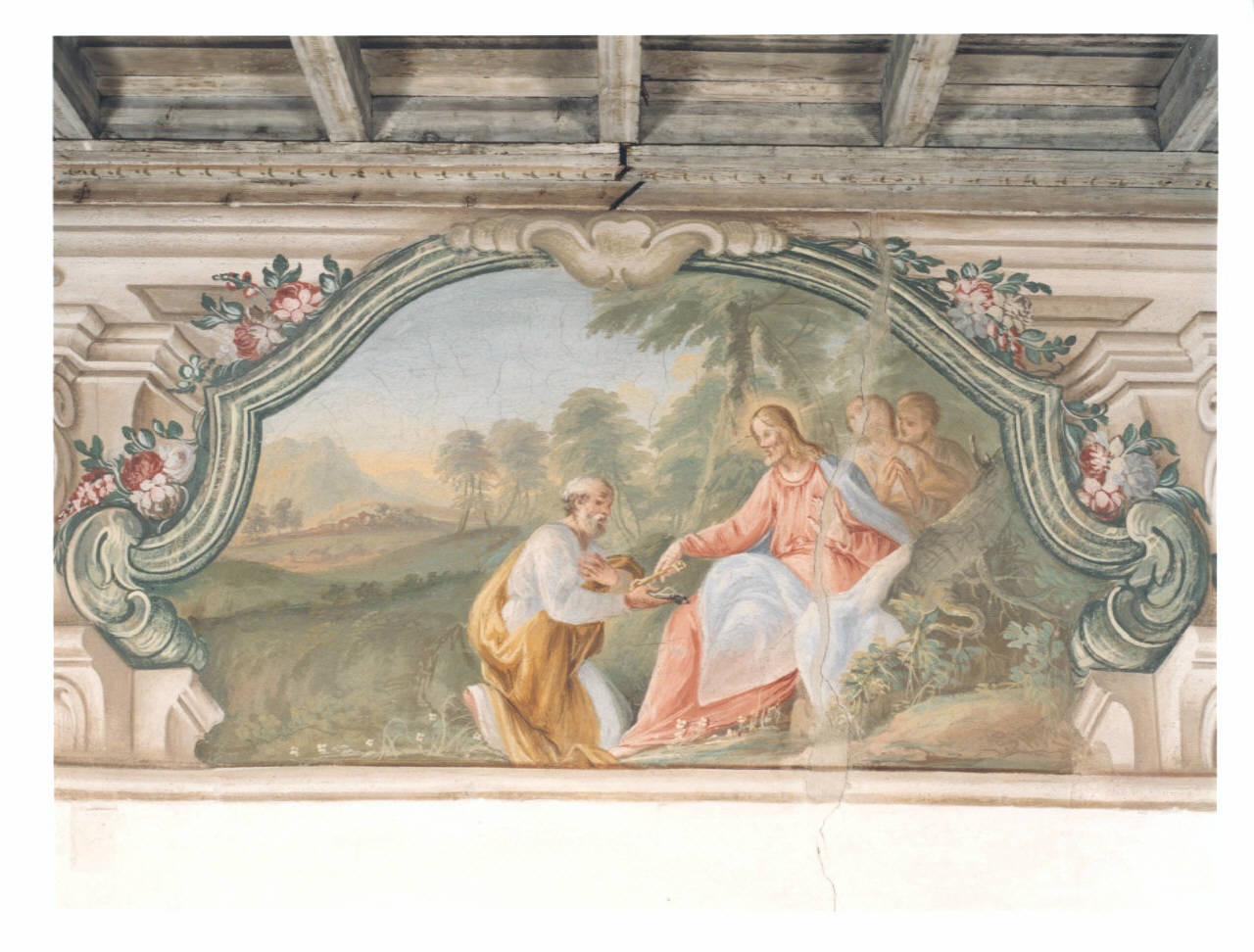 Cristo consegna le chiavi a San Pietro (dipinto murale) di Bellotti Biagio (e aiuti) (seconda metà sec. XVIII)