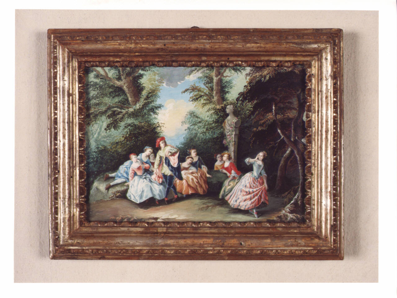 Mascherata, paesaggio con figure femminili e figure maschili (dipinto) di Watteau Louis Joseph detto Watteau de Lille (fine sec. XVIII)