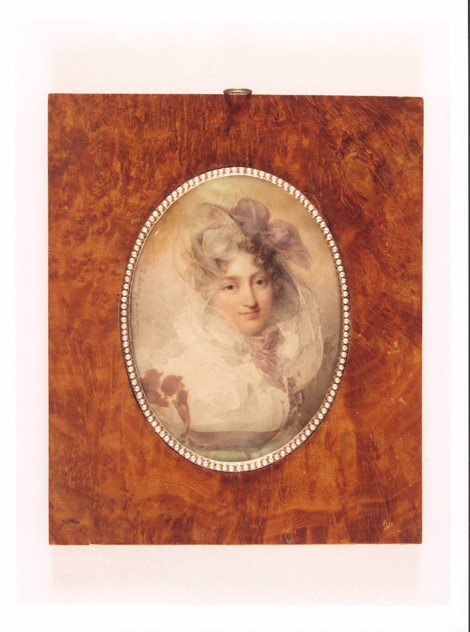 Dama in viola (Henriette Rath?), figura femminile (miniatura) di Isabey Jean-Baptiste (sec. XIX)