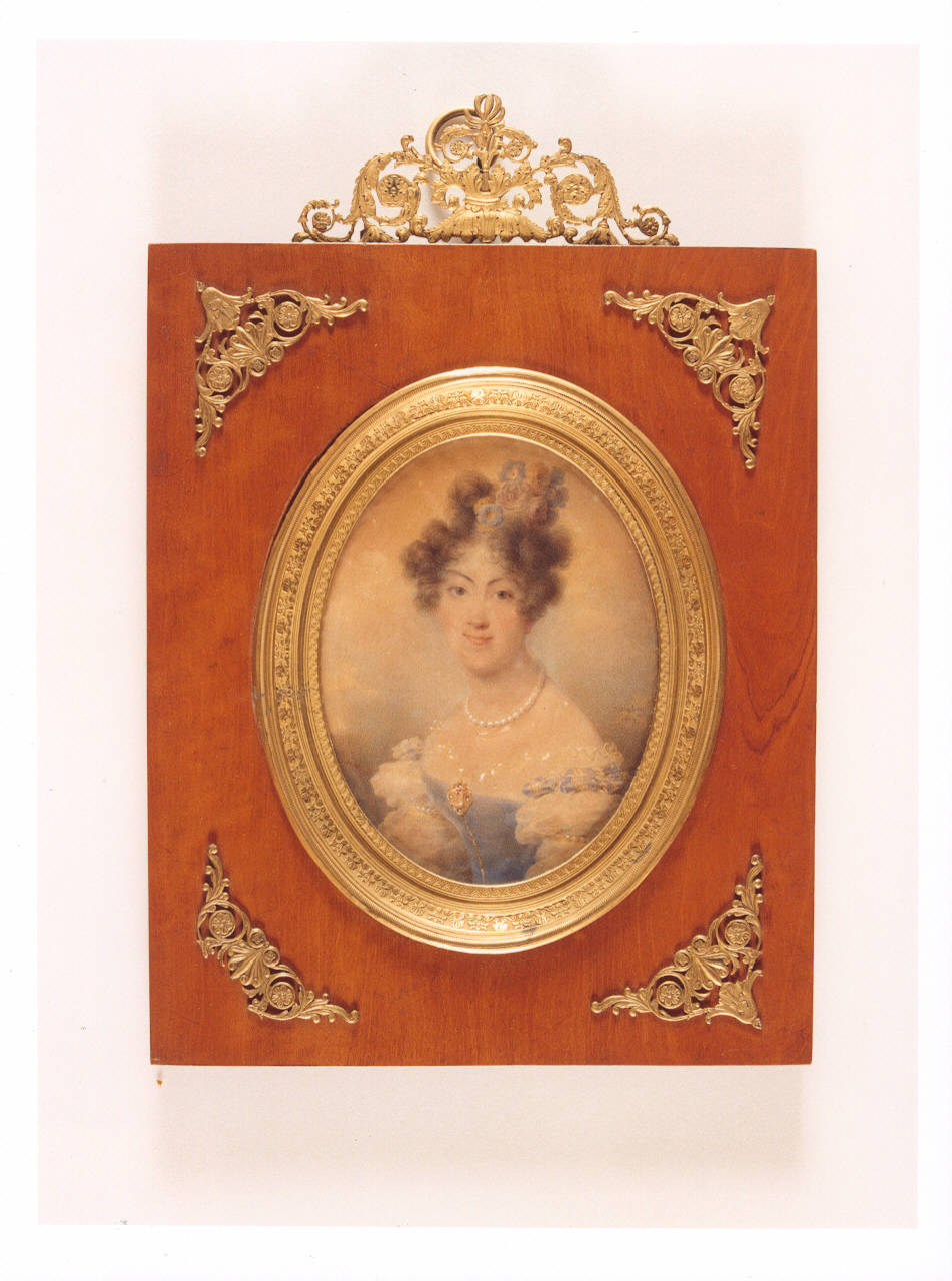 Ritratto di dama con collana di perle, ritratto di dama con collana di perle (miniatura) di Isabey Jean-Baptiste (sec. XIX)