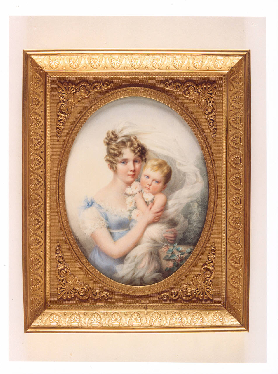 Ritratto di Regina Hortense con figlio, ritratto di Regina Hortense e il suo bambino (miniatura) di Isabey Jean-Baptiste (sec. XIX)