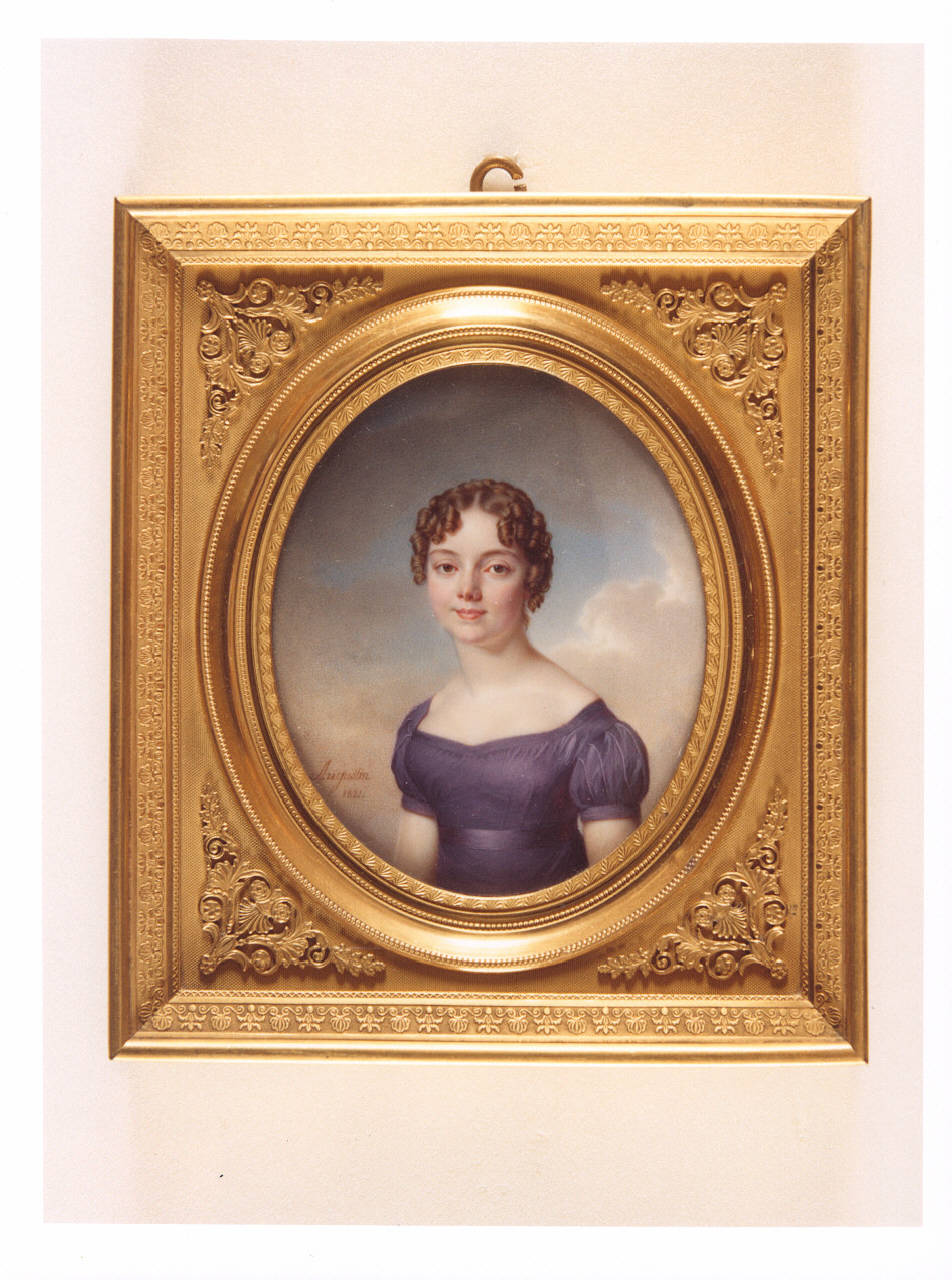 Ritratto di dama, ritratto di dama (miniatura) di Augustin Jean-Baptiste Jacques; Isabey Jean-Baptiste (; già attribuito) (sec. XIX)