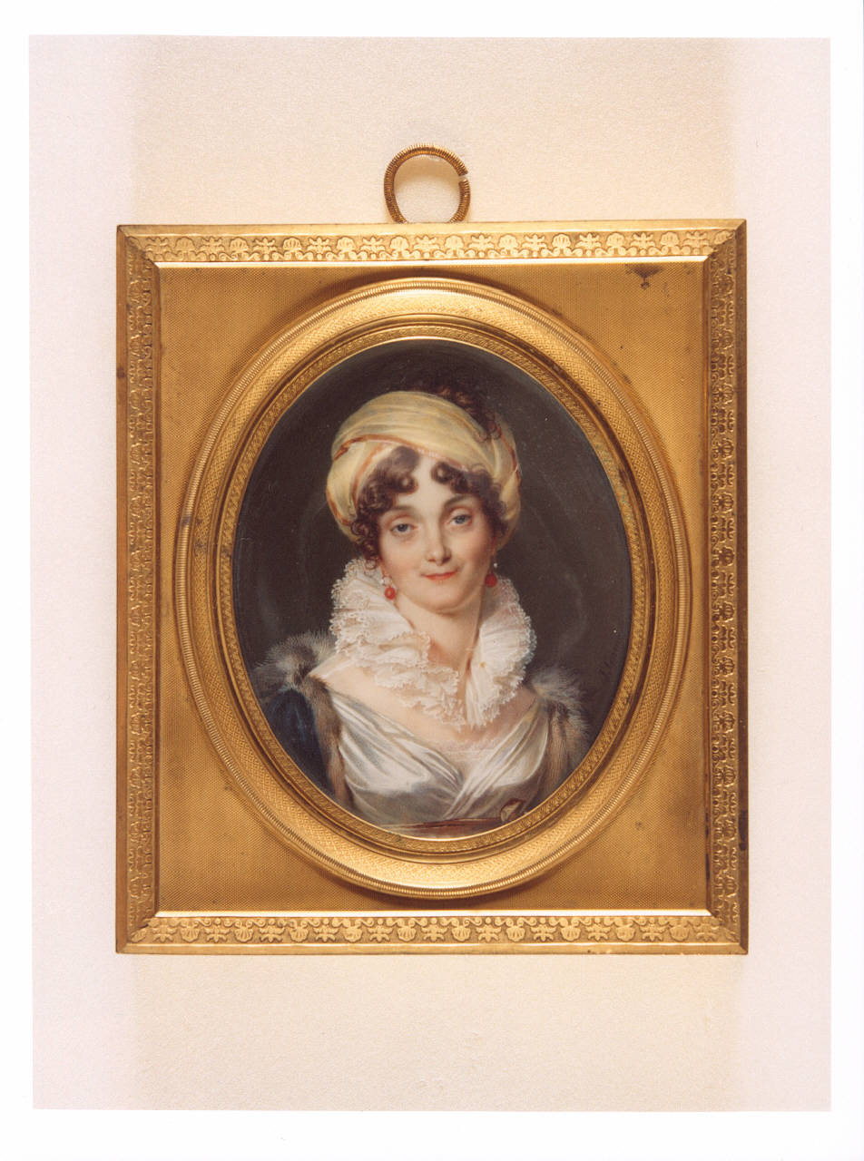 Dama con turbante, ritratto di dama con turbante (miniatura) di Guérin Jean Urbain; Isabey Jean-Baptiste (; già attribuito) (inizio sec. XIX)