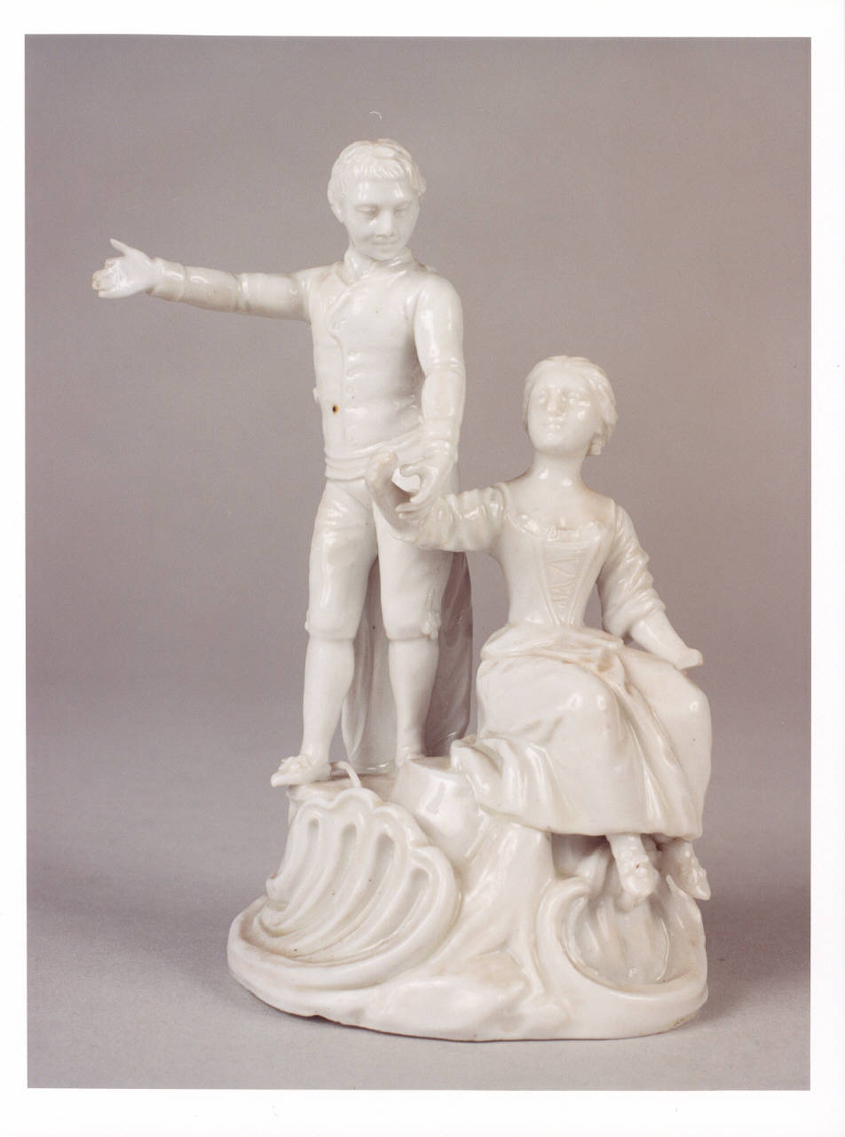 Gruppo galante, figura maschile con figura femminile (gruppo scultoreo) - manifattura Cozzi (sec. XVIII)