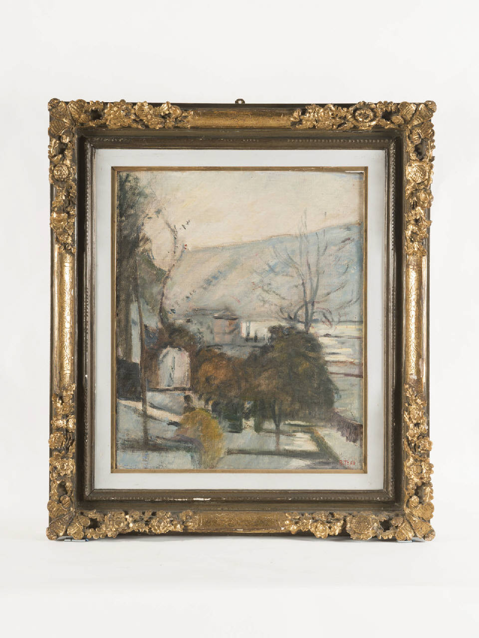 Nevicata a Rovetta, Neve a Rovetta, paesaggio con alberi (dipinto) di Tosi, Arturo (sec. XX)