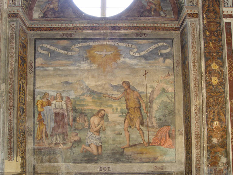 Altare del Battesimo, Battesimo di Cristo, Angeli musicanti (dipinto murale) di Lomazzo, Giovanni (attribuito) (prima metà sec. XVI)