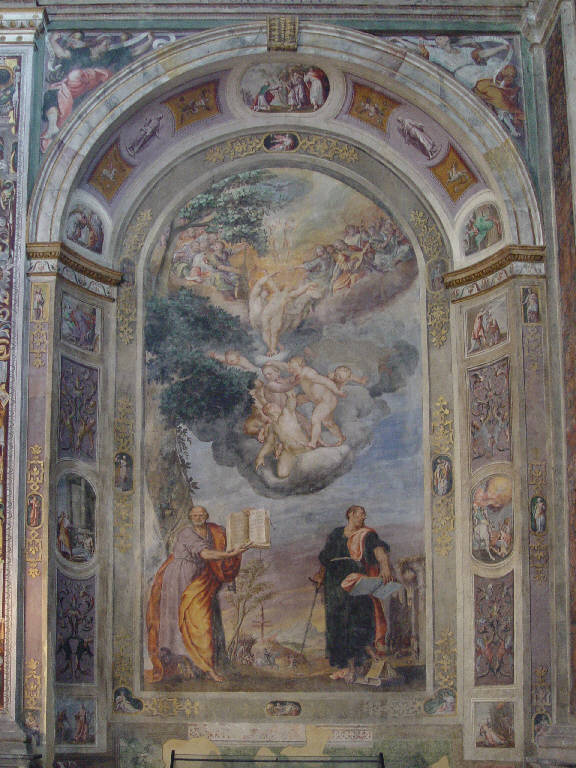 Altare dei Santi Pietro e Paolo, San Pietro e San Paolo (dipinto murale) di Da Monte, Giovanni (attribuito) (seconda metà sec. XVI)