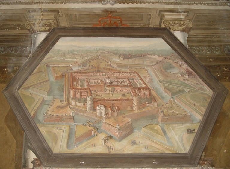 Veduta di Palazzo Arese, Veduta del Castello Sforzesco, Veduta del Lago Maggiore (dipinto) di Ghisolfi, Giovanni (seconda metà sec. XVII)