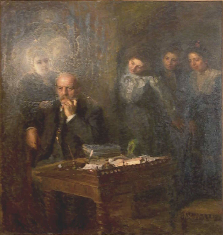 Ritratto di Giovanni Mazzotti Biancinelli e della sua famiglia (dipinto) di Andreoli Attilio (sec. XX)