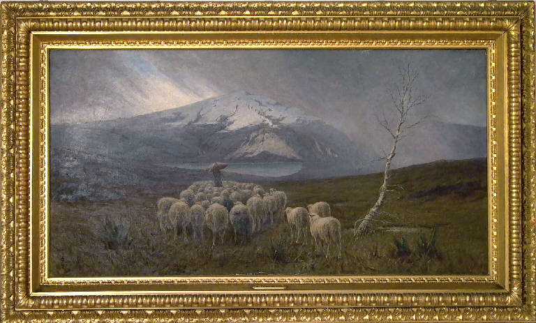 Acquazzone in alta montagna (dipinto) di Tominetti Achille (fine sec. XIX)
