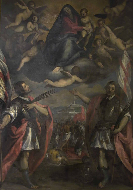 Madonna con Bambino e i santi Faustino e Giovita (dipinto) di Giugno Francesco (sec. XVII)