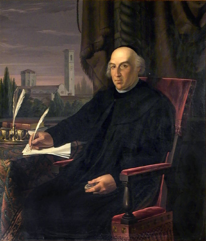 Ritratto di Stefano Antonio Morcelli seduto alla scrivania (dipinto) di Rottini Gabriele (secondo quarto sec. XIX)