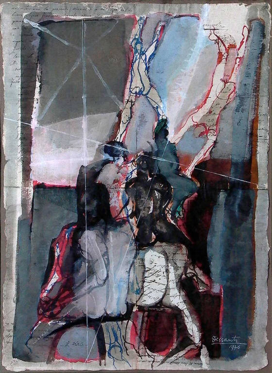 Il circo, Figure di schiena (dipinto) di Dessanti Cesco (sec. XX)