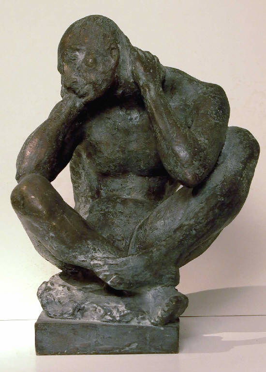 Il riposo, Allegoria del riposo con figura maschile seduta (statua) di Pelati Vittorio (sec. XX)