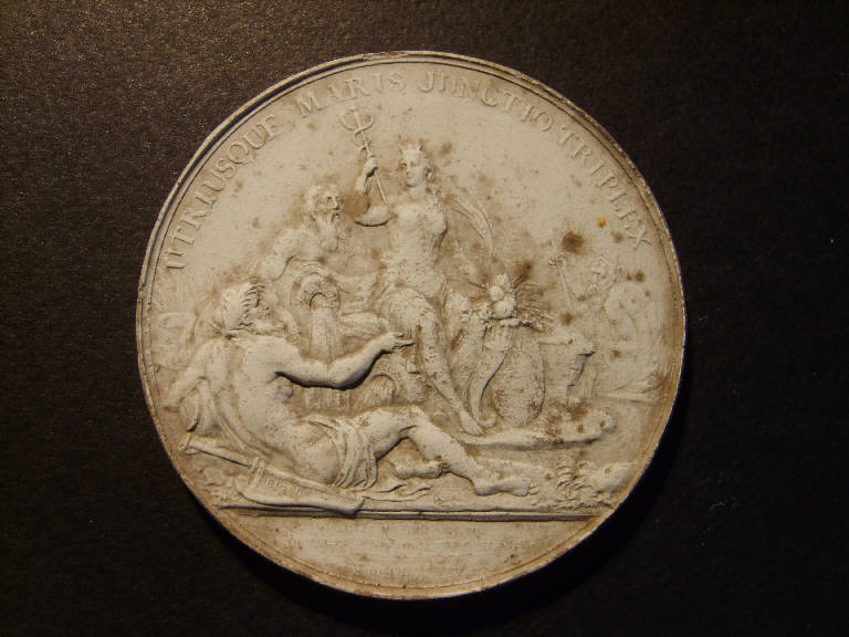 Medaglia celebrativa del Canale di Borgogna, Allegoria della Fortuna e dei Fiumi (calco) - ambito italiano (prima metà sec. XIX)