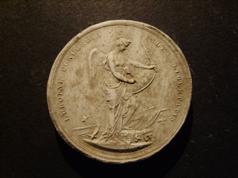 Medaglia commemorativa della battaglia di Lipsia, Vittoria alata vittoriosa a Lipsia (calco) - ambito italiano (prima metà sec. XIX)