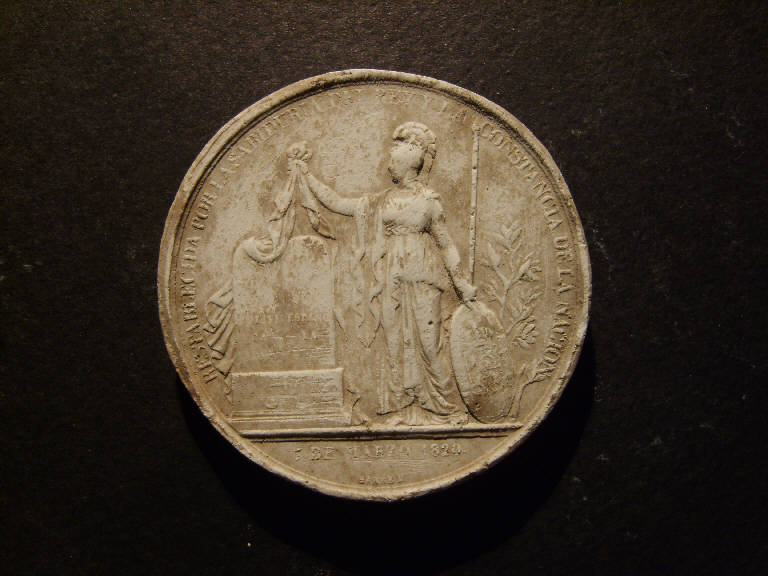 Medaglia commemorativa del governo spagnolo, Minerva (calco) - ambito italiano (prima metà sec. XIX)