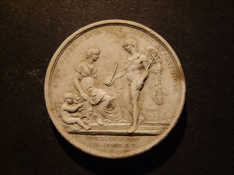 Medaglia commemorativa dei Comizi di Lione, Allegoria della Giustizia e Genio alato (calco) - ambito italiano (prima metà sec. XIX)